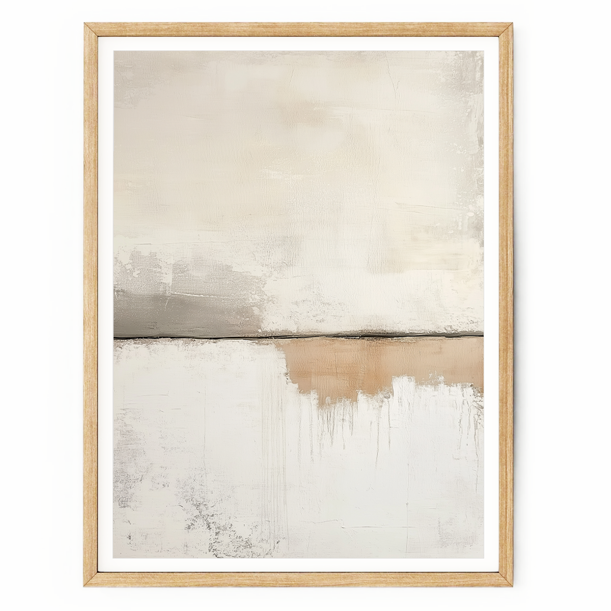 Scandinavian Modern Neutral Abstract Wall Art - Beige Minimalist Canvas Print featuring soft beige and white tones with subtle texture and horizontal division, ideal for modern living spaces.