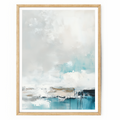 Abstract seascape painting in blue, teal, and neutral tones
