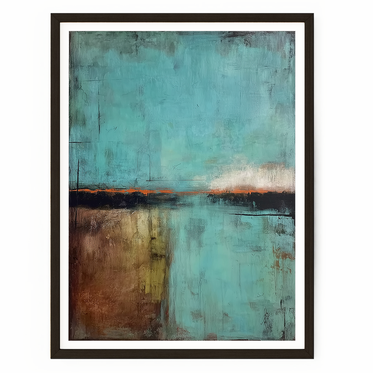 Abstract art print with blue, brown, and neutral tones featuring textured brushstrokes, perfect as Abstract Landscape Wall Art | Modern Textured Canvas Print | Contemporary Neutral Decor.