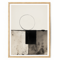 Modern Abstract Geometric Wall Art – Minimalist Black & White Textured Print featuring a simple black circle above textured rectangular shapes in neutral tones, perfect as modern wall art.