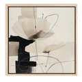 Neutral Abstract Botanical Wall Art Print - Modern Geometric Minimalist Decor featuring soft beige and black tones with delicate floral shapes and abstract line work for a contemporary living room.