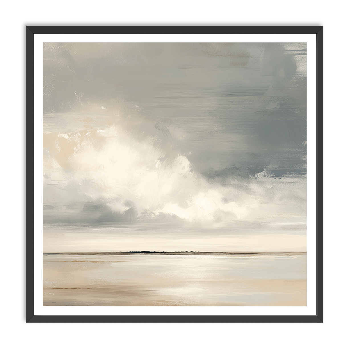 Neutral Serene Horizon Abstract Canvas Print - Modern Minimalist Decor featuring soft, muted tones of beige, gray, and cream in a peaceful abstract landscape with a calming horizon line.