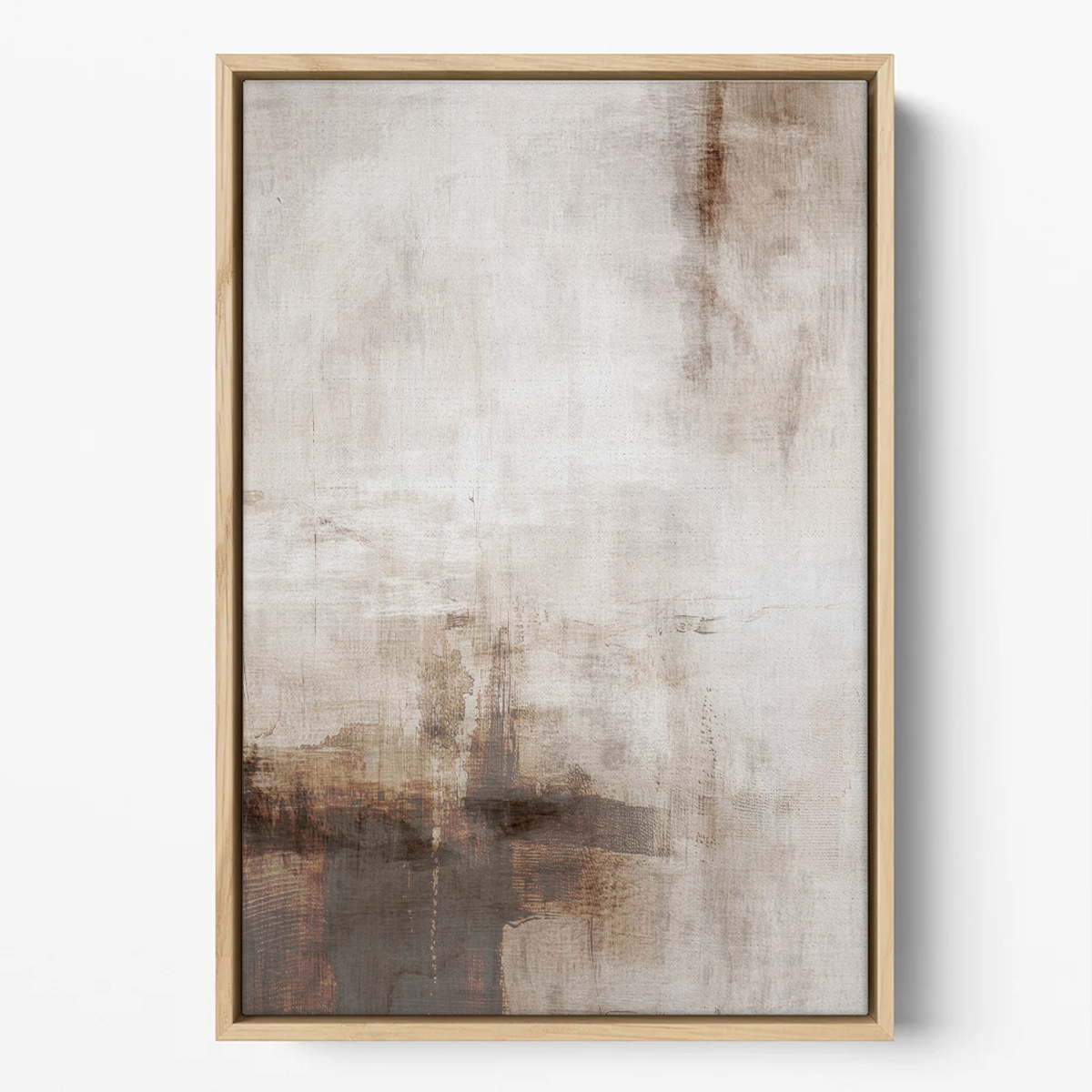 Minimalist beige abstract wall art with layered cream and soft white tones featuring textured painterly brushstrokes.