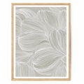 Minimalist line art print with flowing white botanical-inspired lines on a soft grey background in a contemporary abstract style.