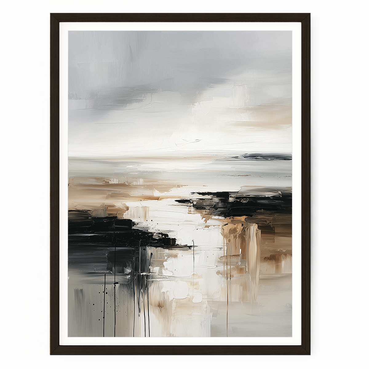 Neutral abstract landscape wall art featuring soft earthy tones and a contemporary nature-inspired composition for a modern living room.