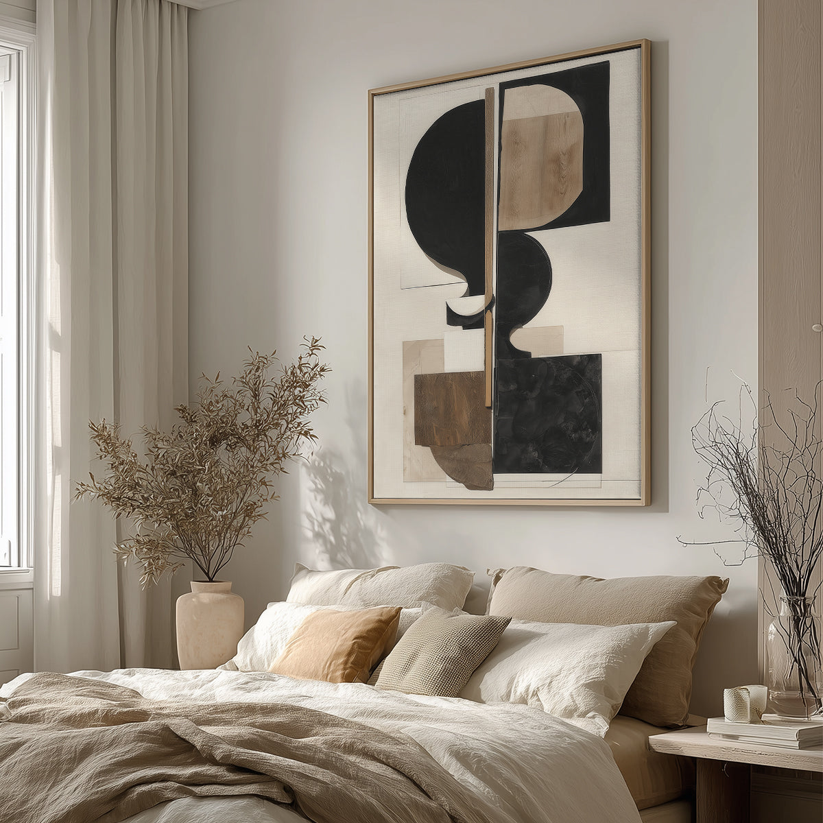 Neutral black white and brown geometric print for modern home