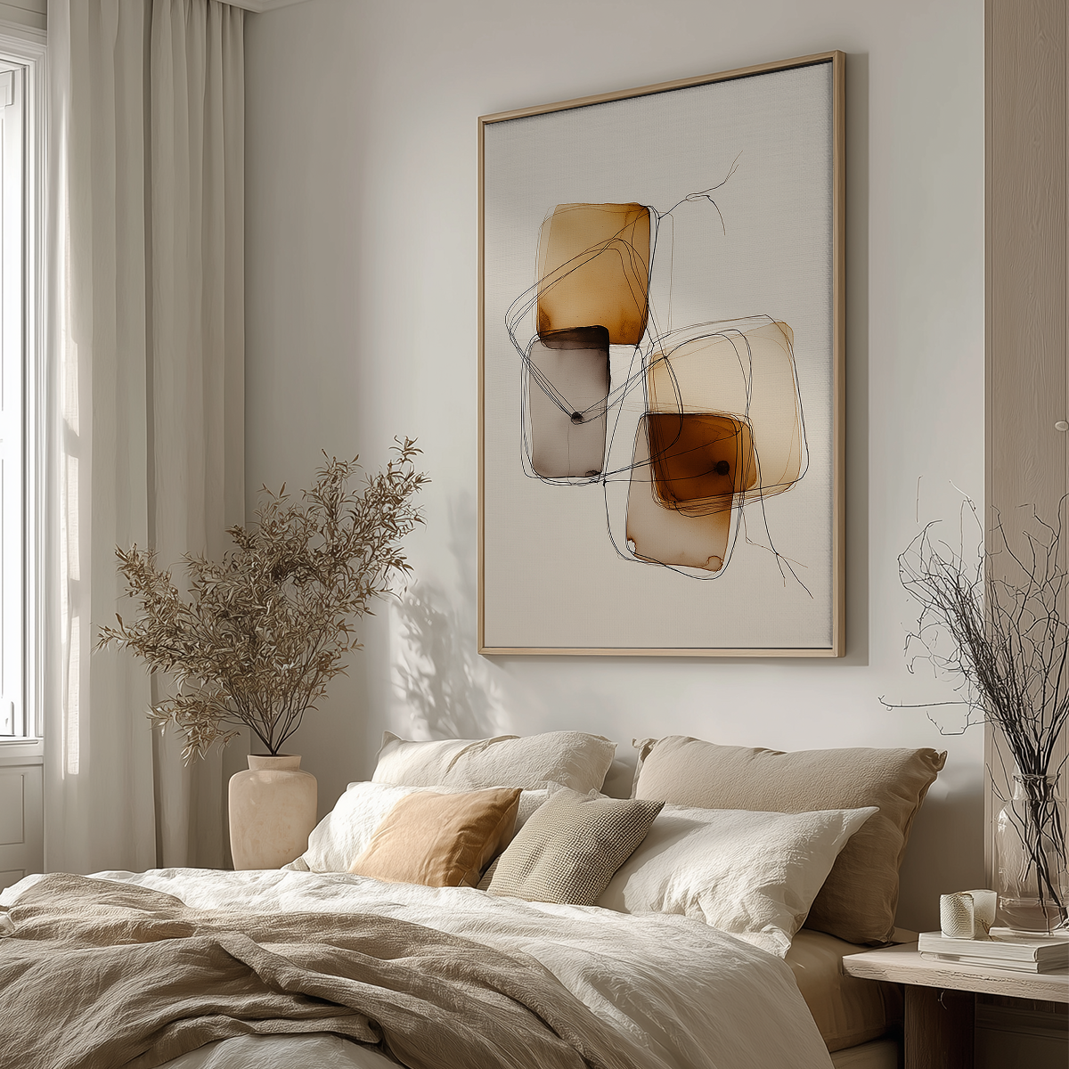 Amber Geometry Wall Art | Japandi Abstract Line Print