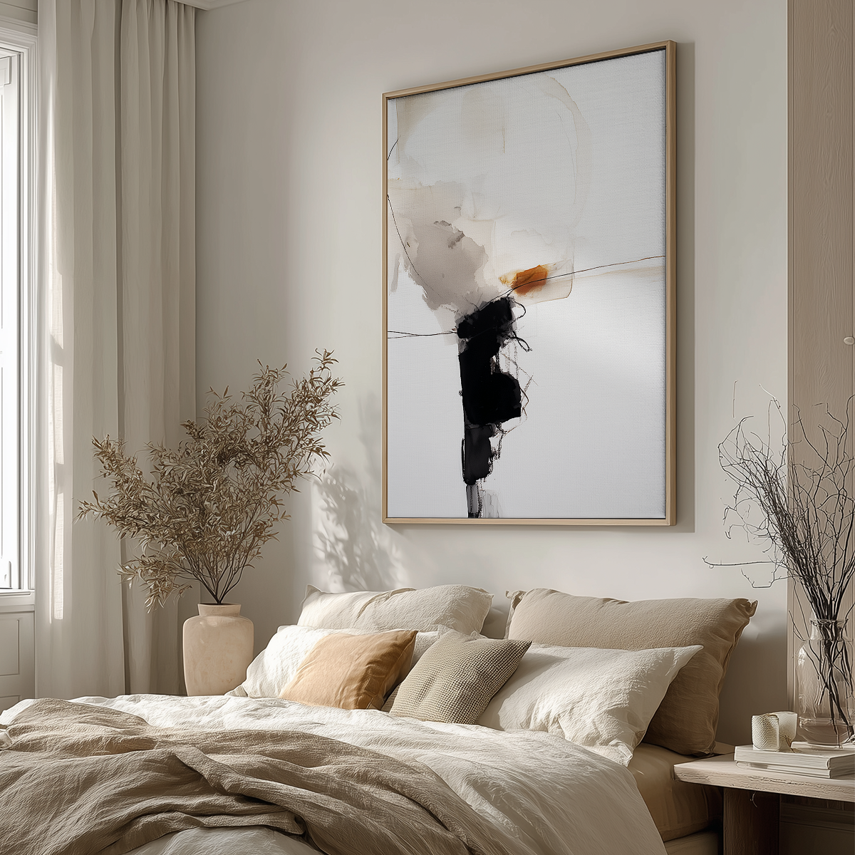 Abstract Expressionist Wall Art | Black & Neutral Minimalist Canvas