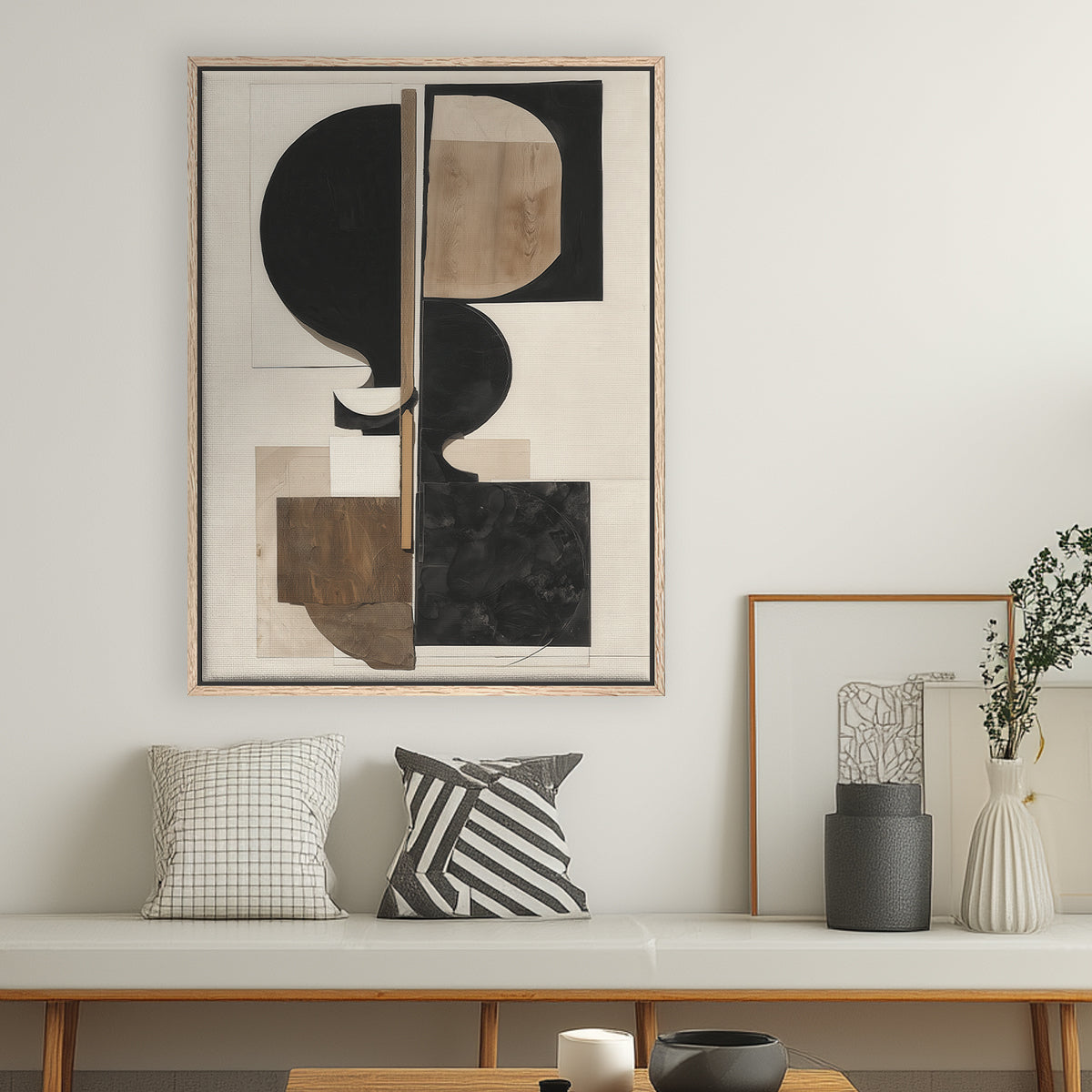 Neutral abstract canvas print with geometric shapes and texture