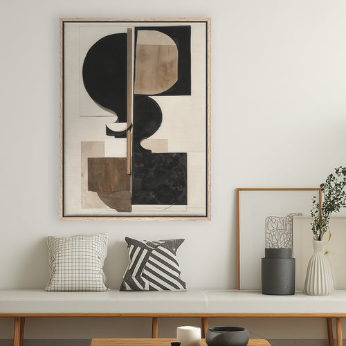 Neutral abstract canvas print with geometric shapes and texture