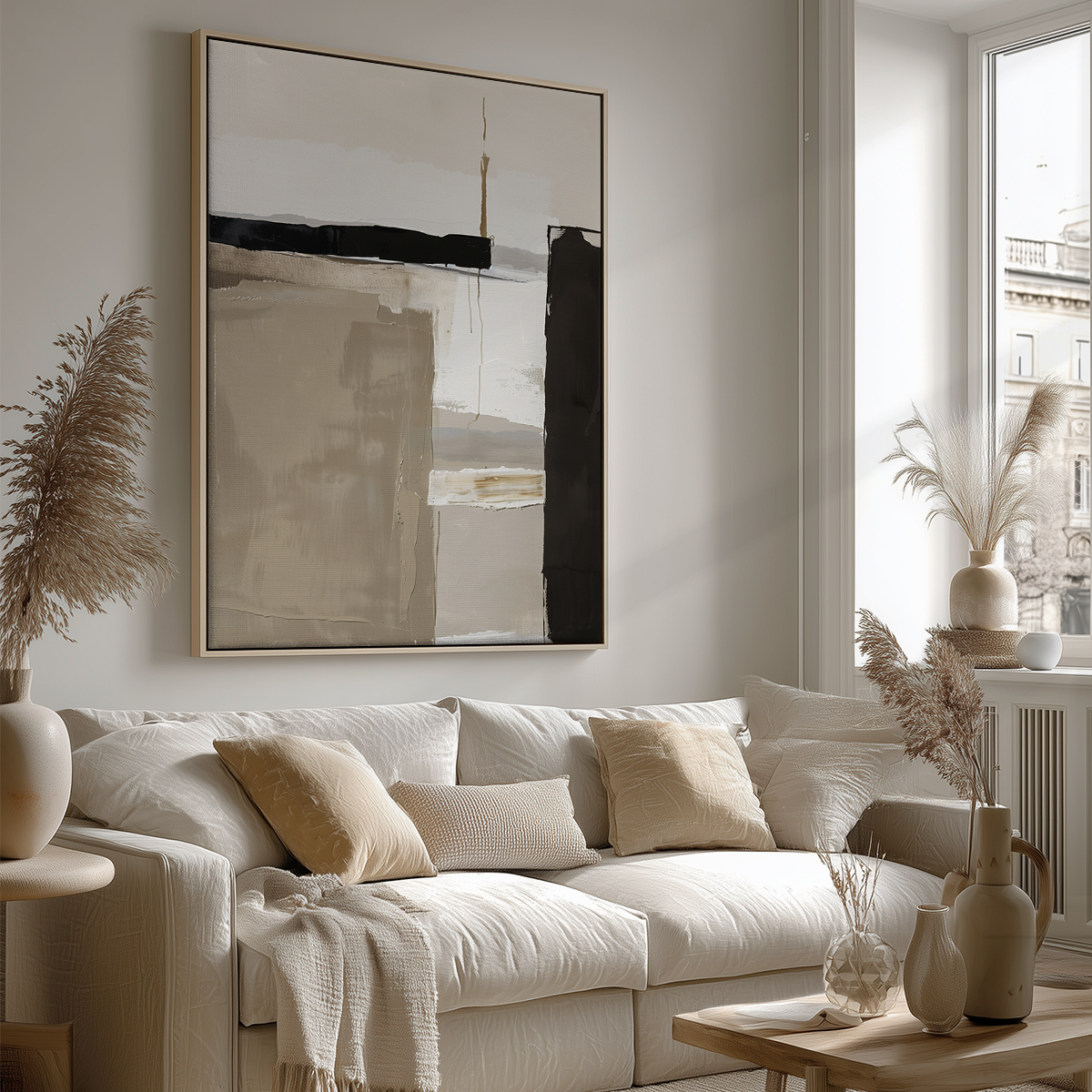 Neutral Abstract Wall Art | Taupe Beige Minimalist Canvas