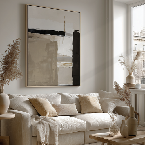 Neutral Abstract Wall Art | Taupe Beige Minimalist Canvas