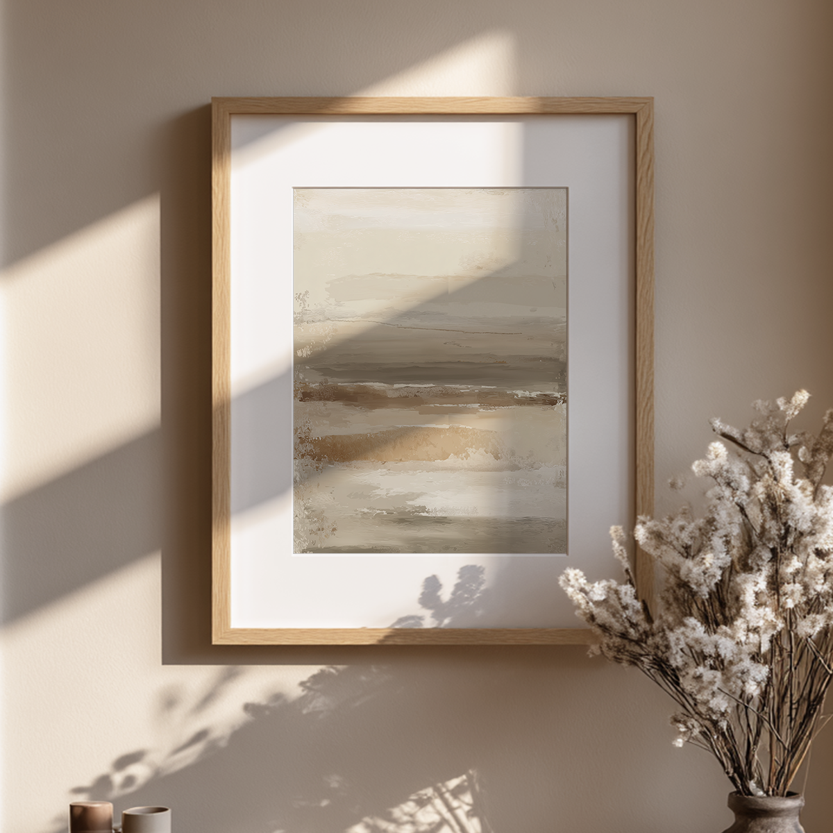 Neutral Abstract Wall Art Canvas | Beige Taupe Textured Horizon Art | Japandi Modern Decor featuring soft earth tones in a minimalist abstract landscape, perfect for modern living room decor.