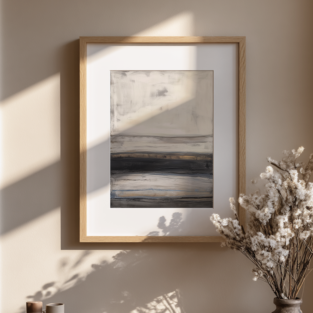 Abstract Horizon Wall Art | Neutral Grey & Gold Canvas