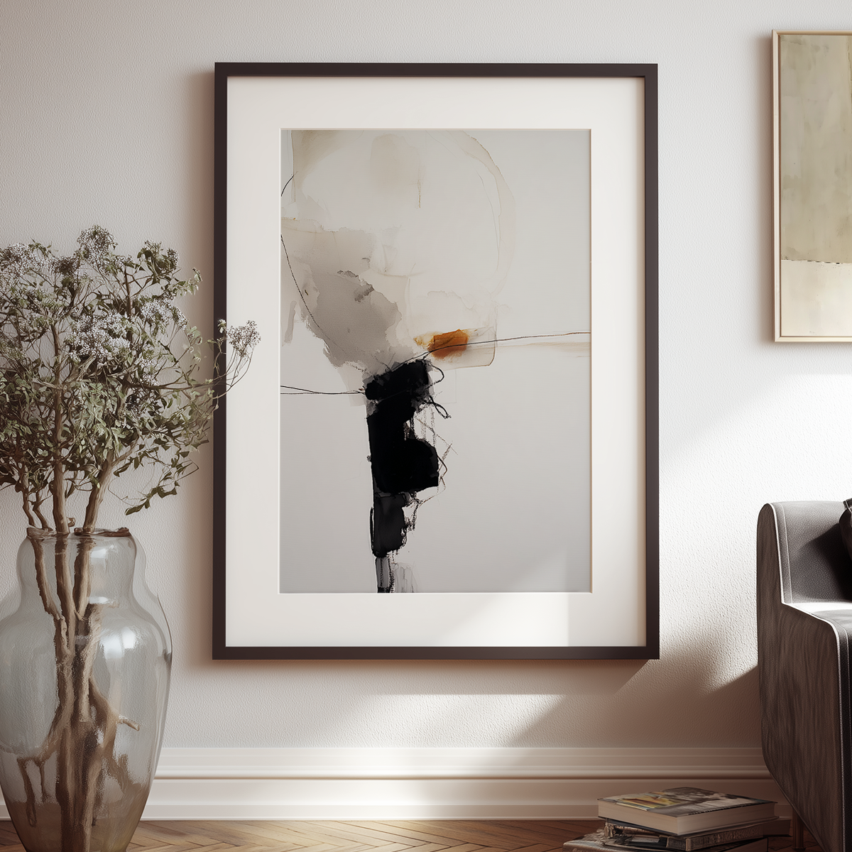 Abstract Expressionist Wall Art | Black & Neutral Minimalist Canvas