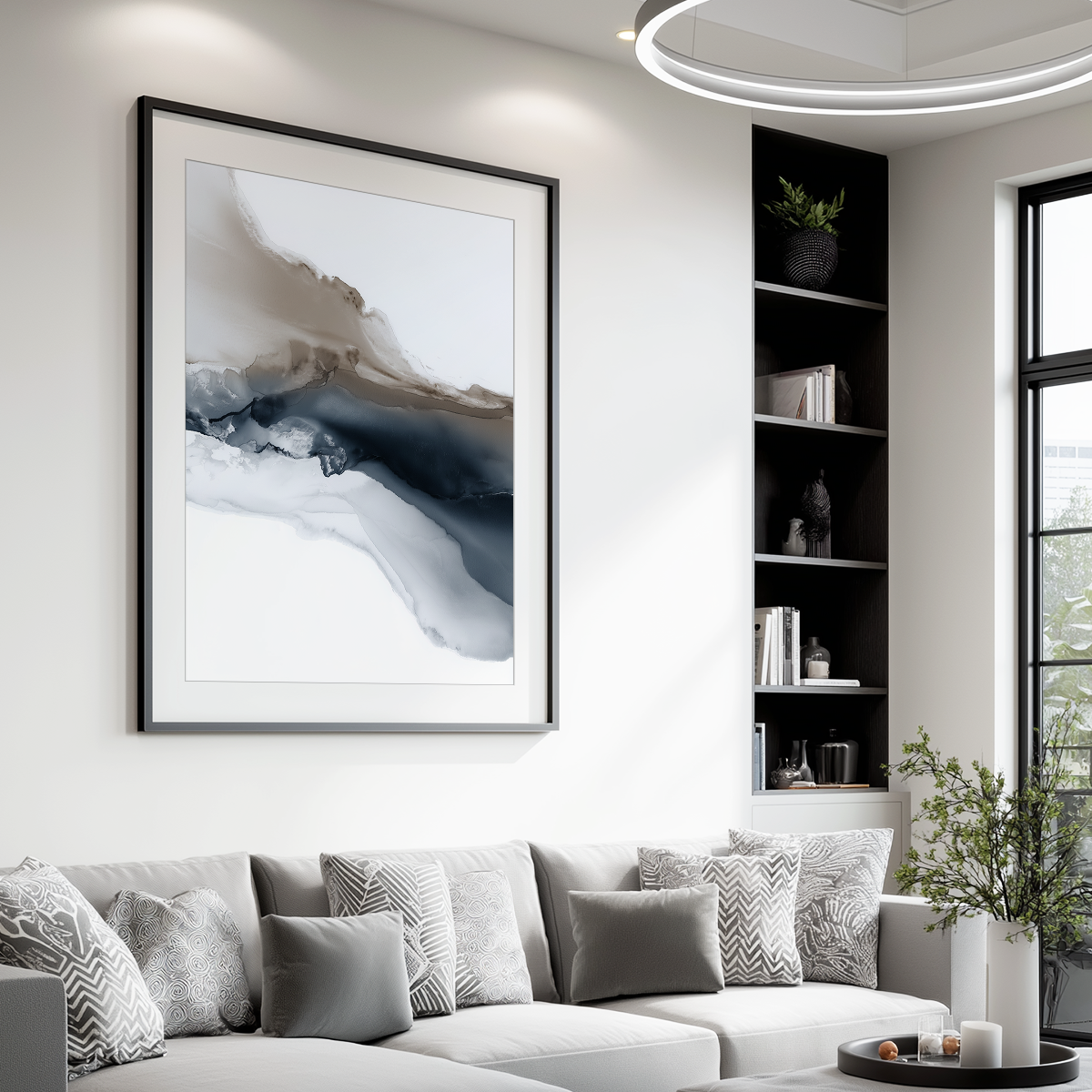 Abstract Ocean Wall Art | Moody Blue Landscape Canvas