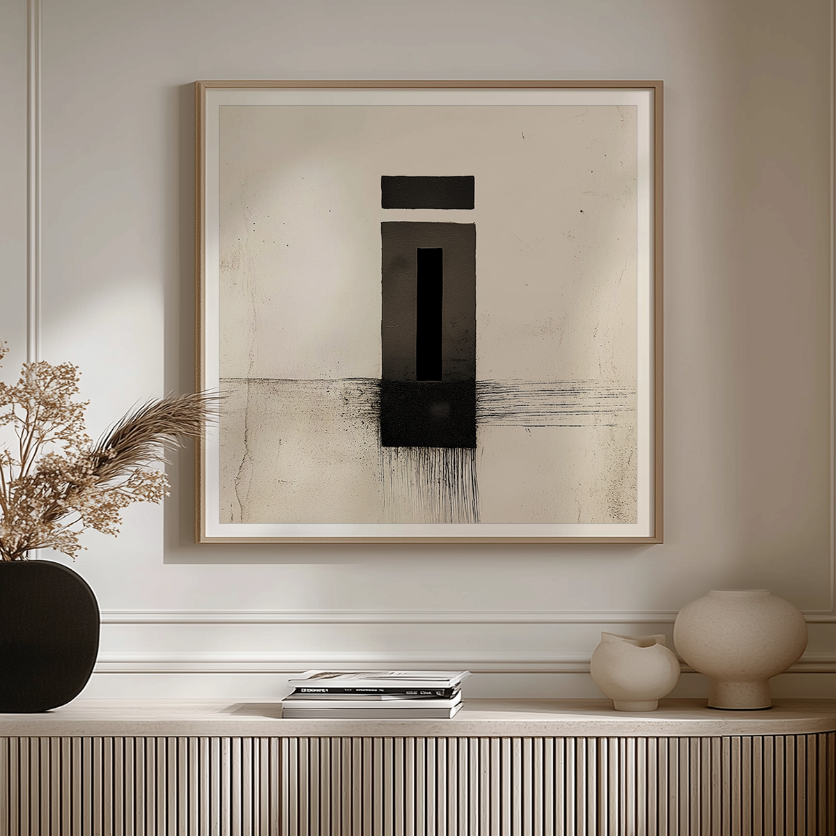 Zen Abstract Wall Art Print – Minimalist Black Ink Geometric Modern Decor featuring bold black geometric shapes on a neutral background, perfect for modern and minimalist wall art.