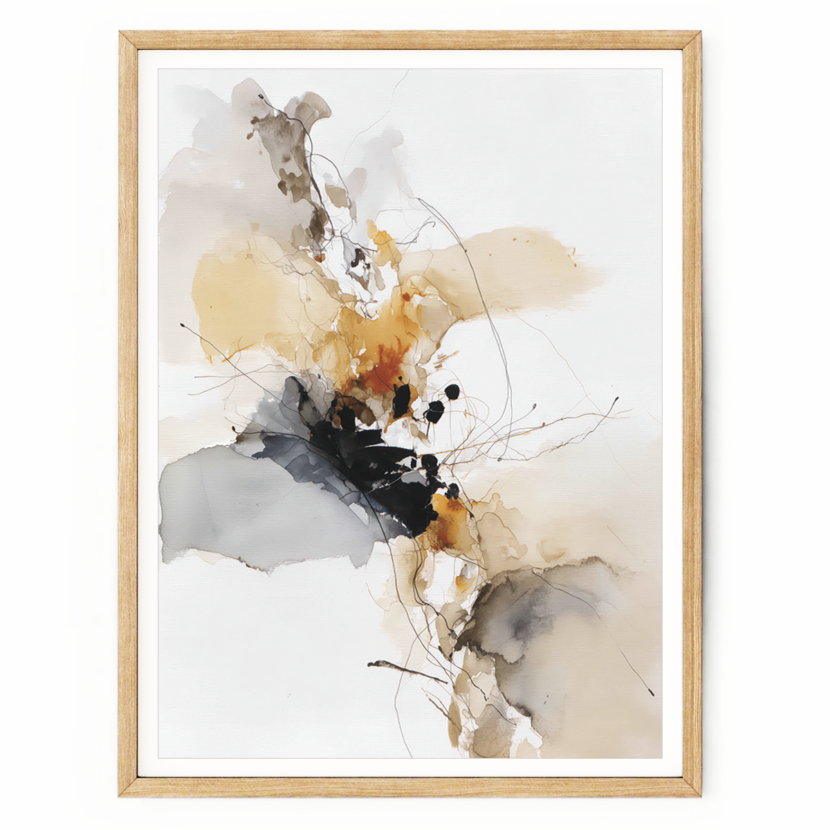 Orange Grey Line Art Abstract Expressionism On Canvas Print