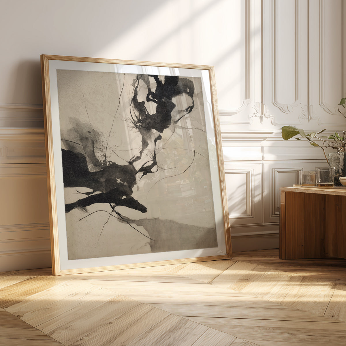 Dynamic monochrome abstract art print for minimalist interiors