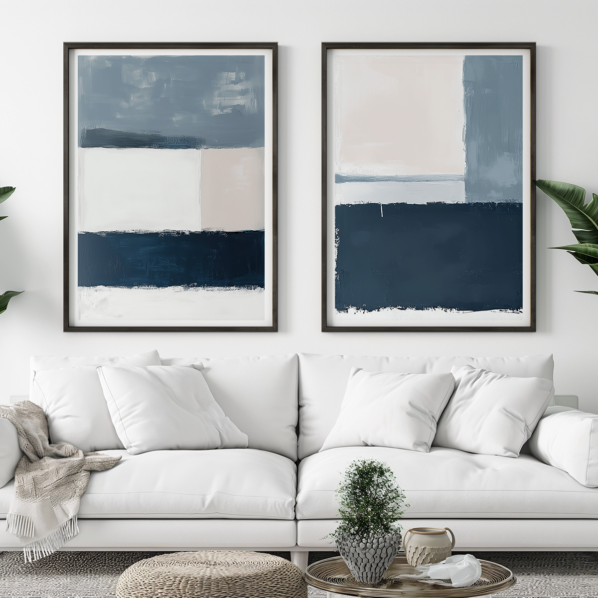 Pastel Blue Abstract Wall Art for Living Room