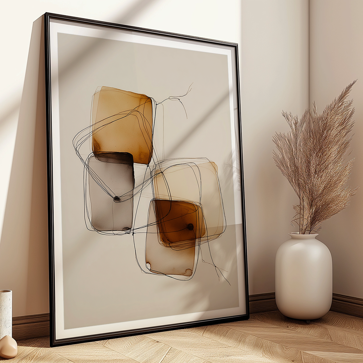 Amber Geometry Wall Art | Japandi Abstract Line Print