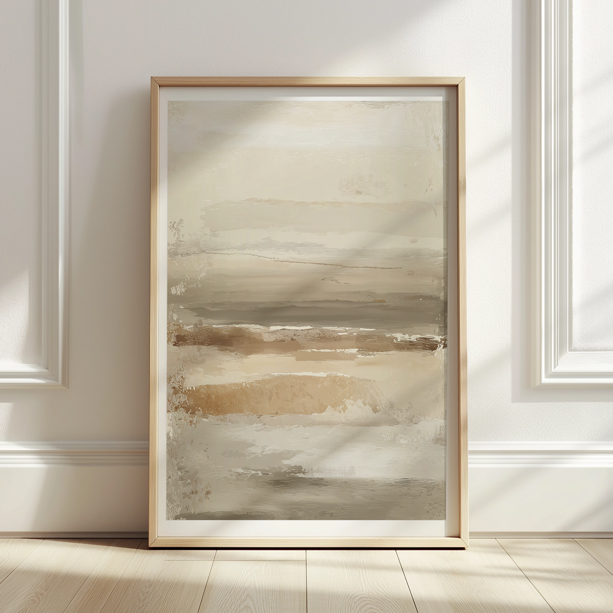 Neutral Abstract Wall Art Canvas | Beige Taupe Textured Horizon Art | Japandi Modern Decor featuring soft blended tones of beige, taupe, and cream in a minimalist abstract landscape style.