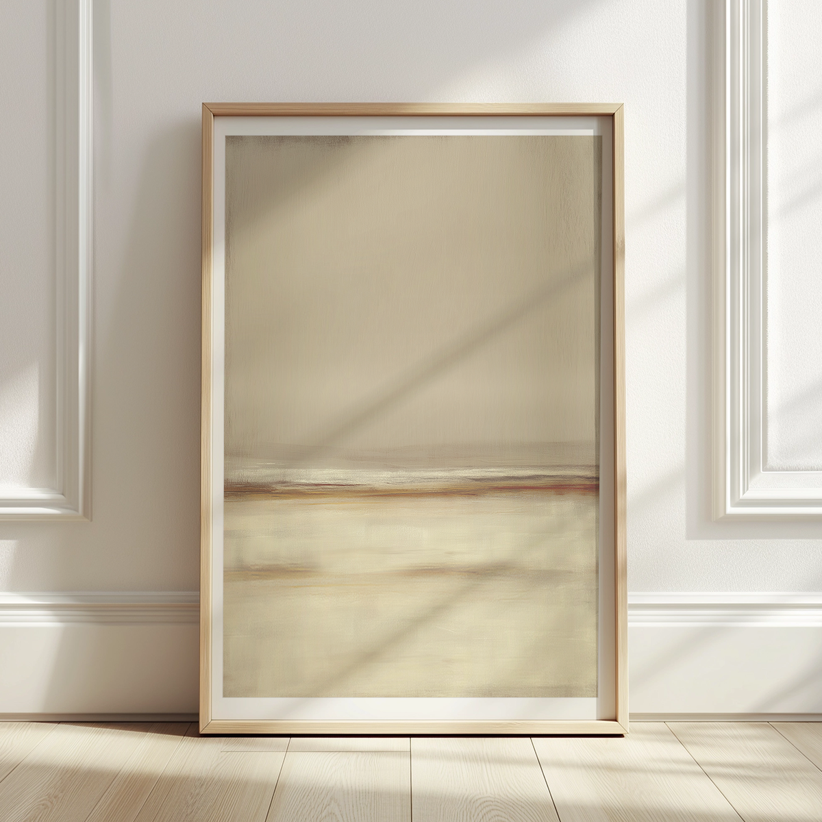 Neutral Seascape Wall Art | Beige Abstract Canvas featuring soft, muted tones perfect for minimalist and modern living room decor with a serene, abstract beach-inspired design.
