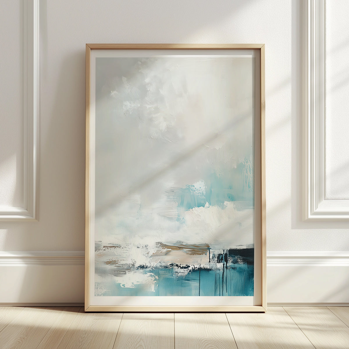 Textured coastal landscape wall art with ocean-inspired colors