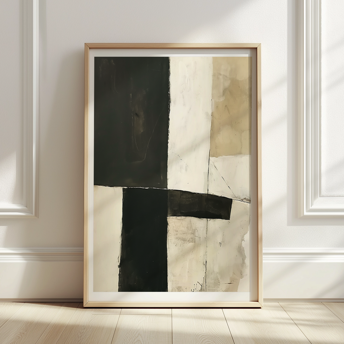 Geometric Abstract Wall Art | Neutral Black Beige Minimalist Print | Modern Wabi-Sabi Decor featuring bold black and beige minimalist shapes creating a serene and modern abstract composition.
