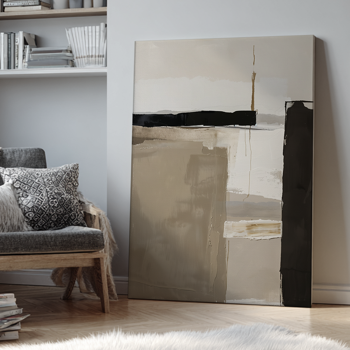 Neutral Abstract Wall Art | Taupe Beige Minimalist Canvas