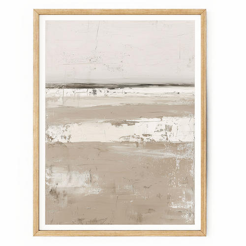 Serene Horizon neutral abstract landscape wall art featuring soft beige, cream, taupe and grey tones in a calming minimalist composition.