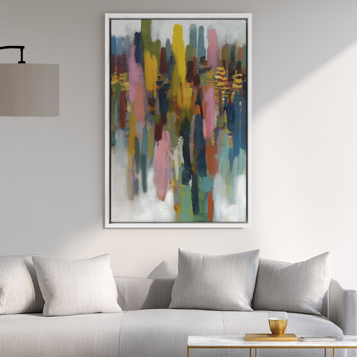 Layered paper collage artwork with mid-century modern design