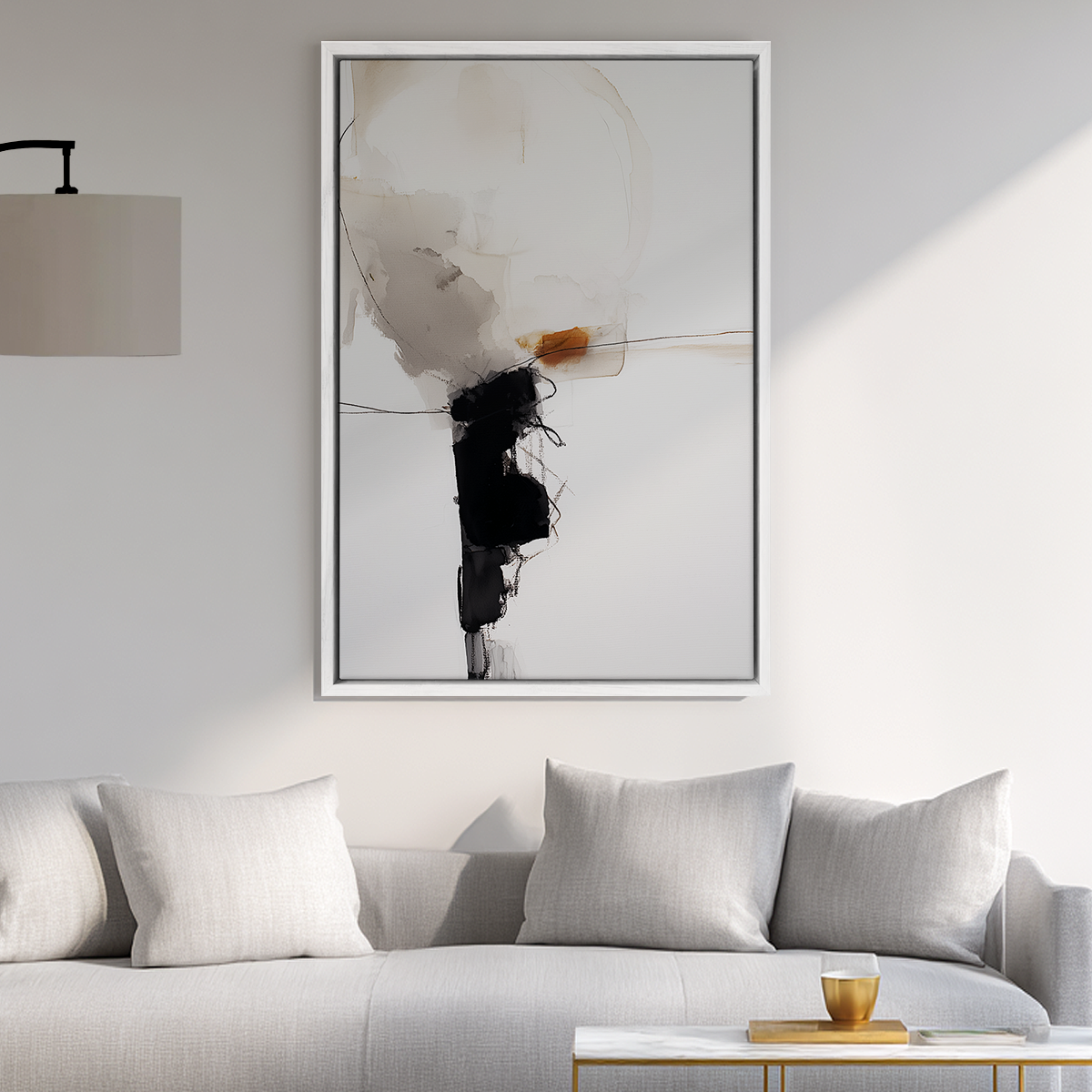 Abstract Expressionist Wall Art | Black & Neutral Minimalist Canvas
