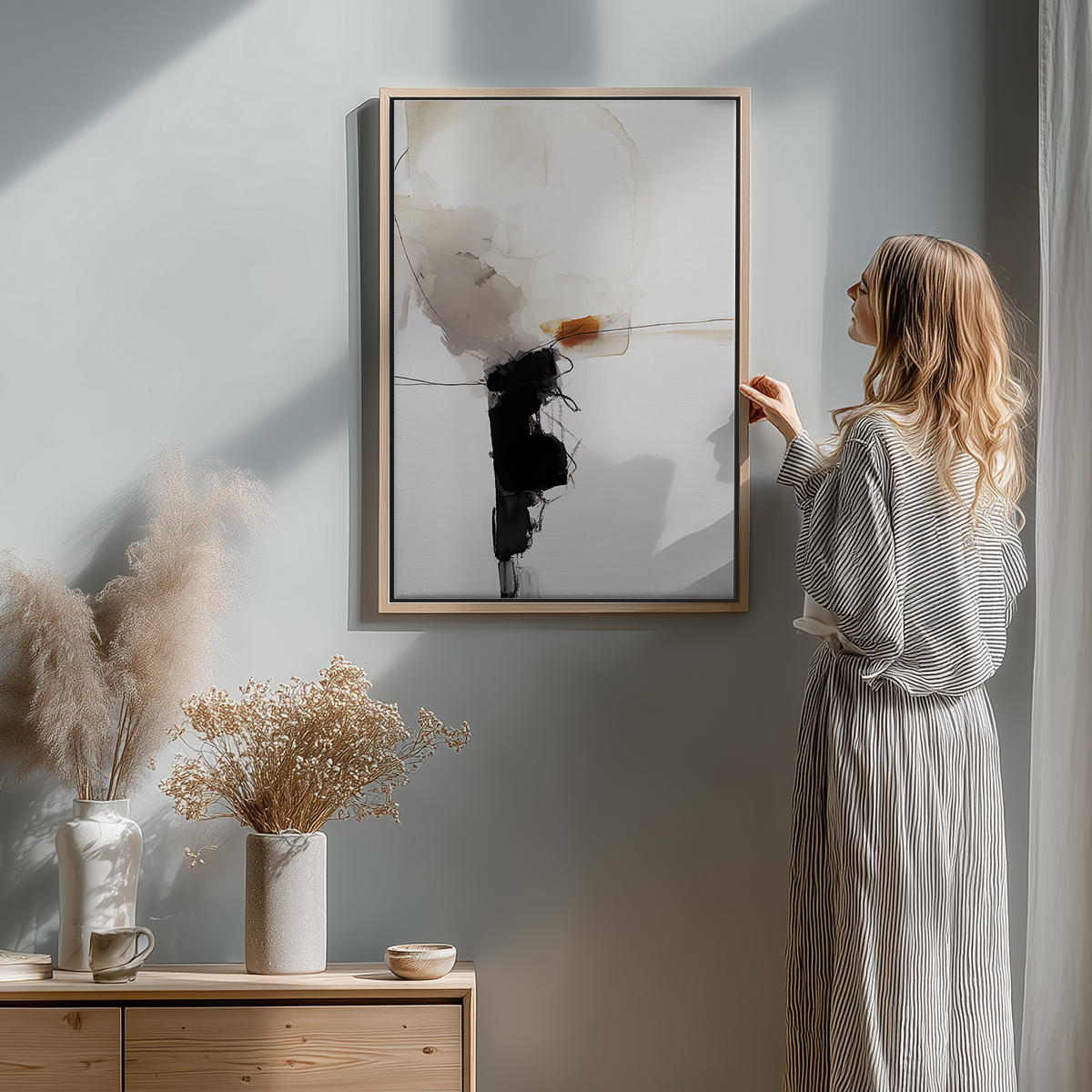 Abstract Expressionist Wall Art | Black & Neutral Minimalist Canvas