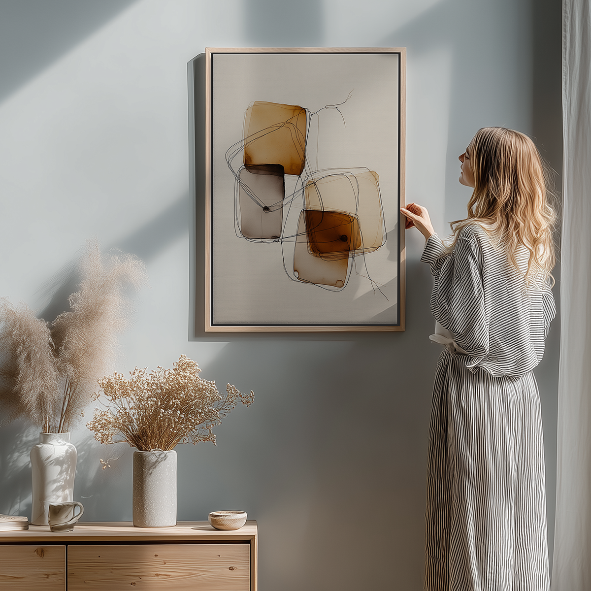 Amber Geometry Wall Art | Japandi Abstract Line Print