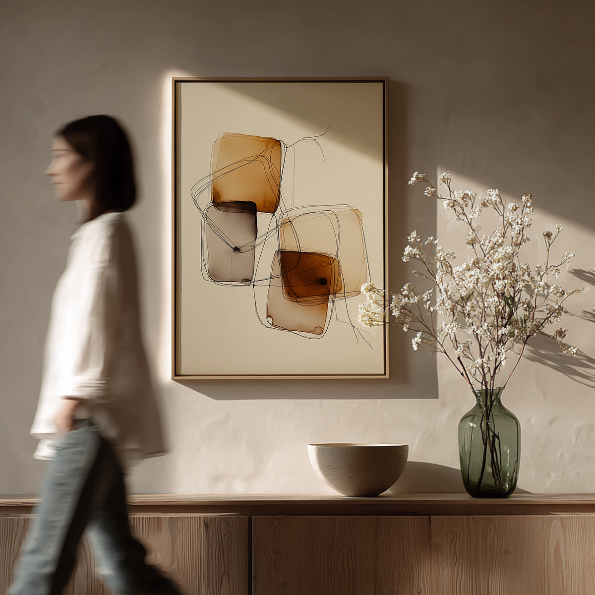 Amber Geometry Wall Art | Japandi Abstract Line Print