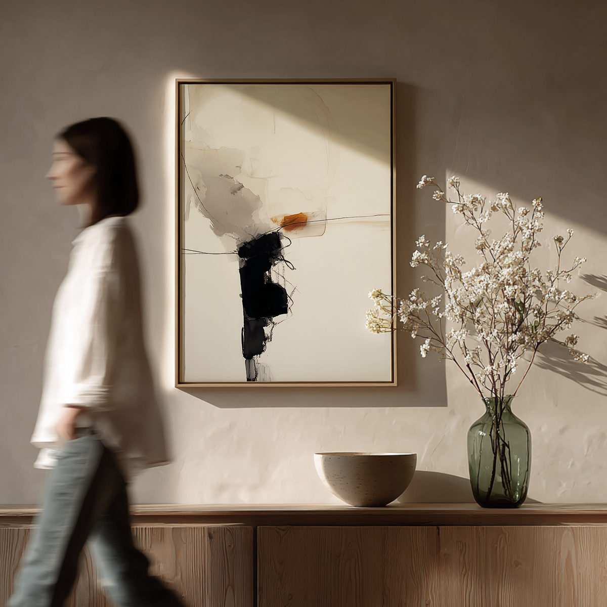 Abstract Expressionist Wall Art | Black & Neutral Minimalist Canvas