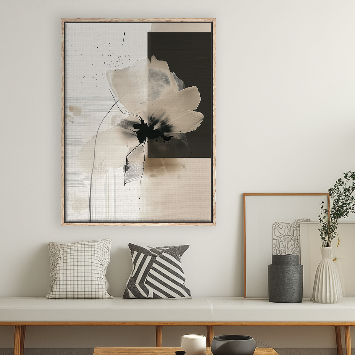 abstract framed wall art with soft textures