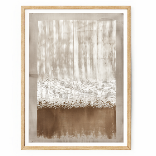 Earth & Linen neutral abstract wall art featuring vertical pinstripes, textured dot-work and warm brown earth tones for a Japandi living room.