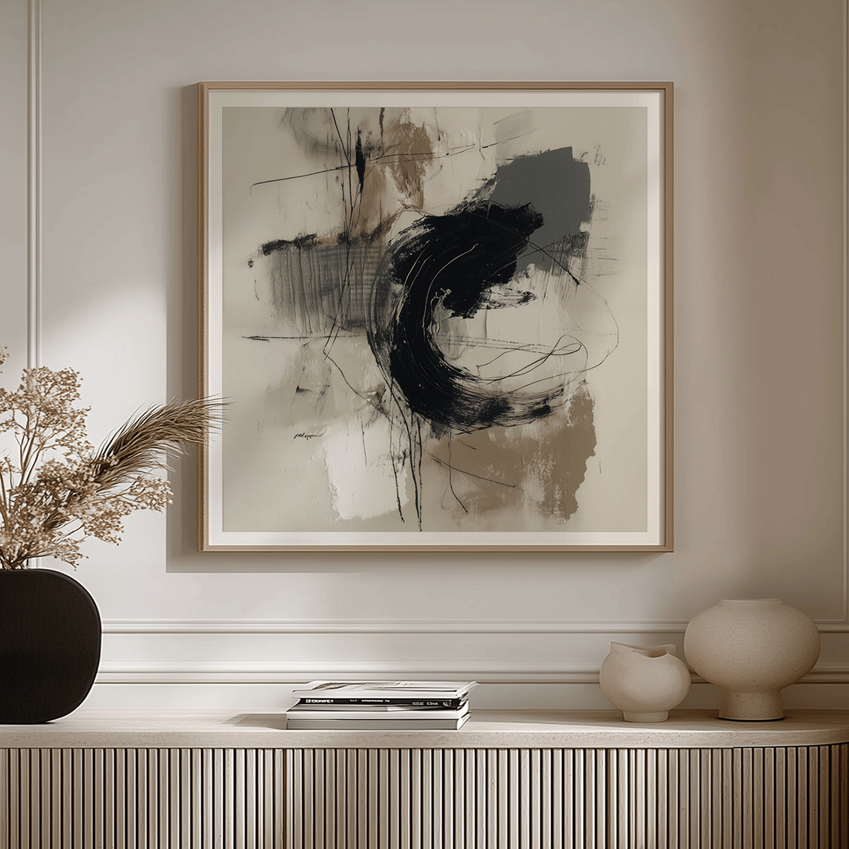 abstract wall art in bright interior