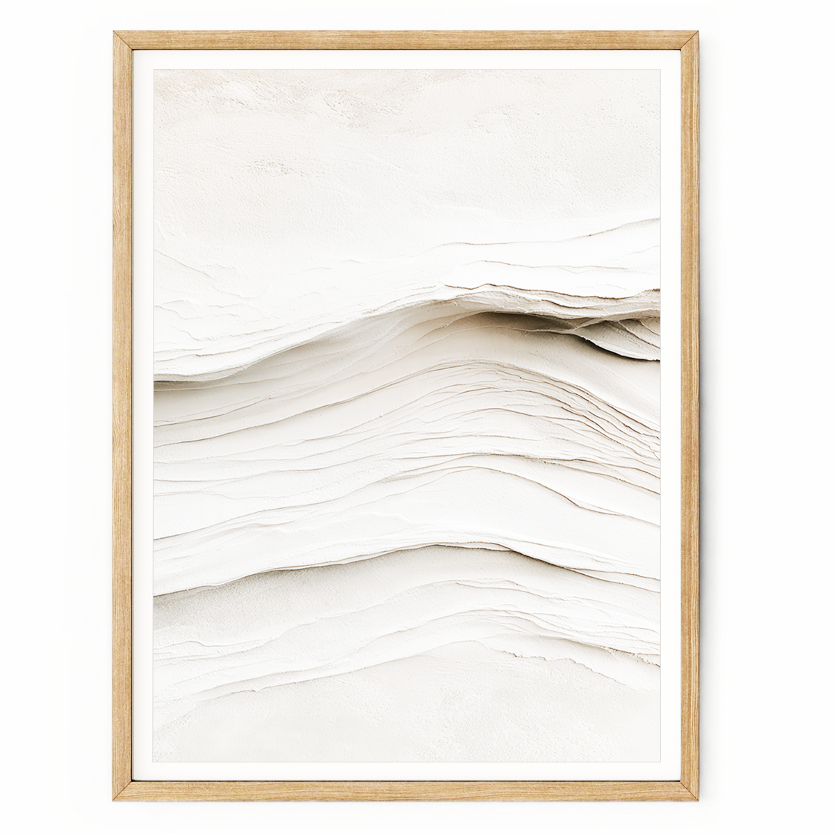 Beige abstract wall art featuring fluid textured layers in cream, ivory and off-white for a minimalist Japandi interior.