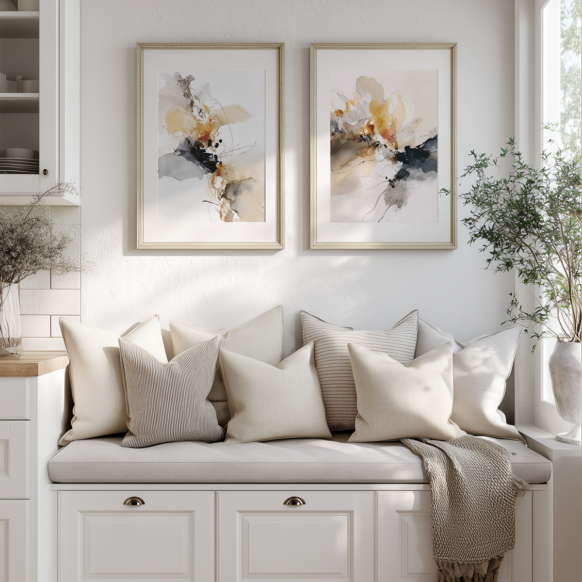 burnt orange framed abstract wall art