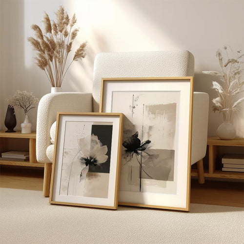 Modern Abstract Floral Wall Art Set | Beige & Black Canvas Prints