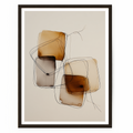 Modern abstract wall art featuring layered amber, charcoal, cream, and tan geometric shapes with delicate black linework.