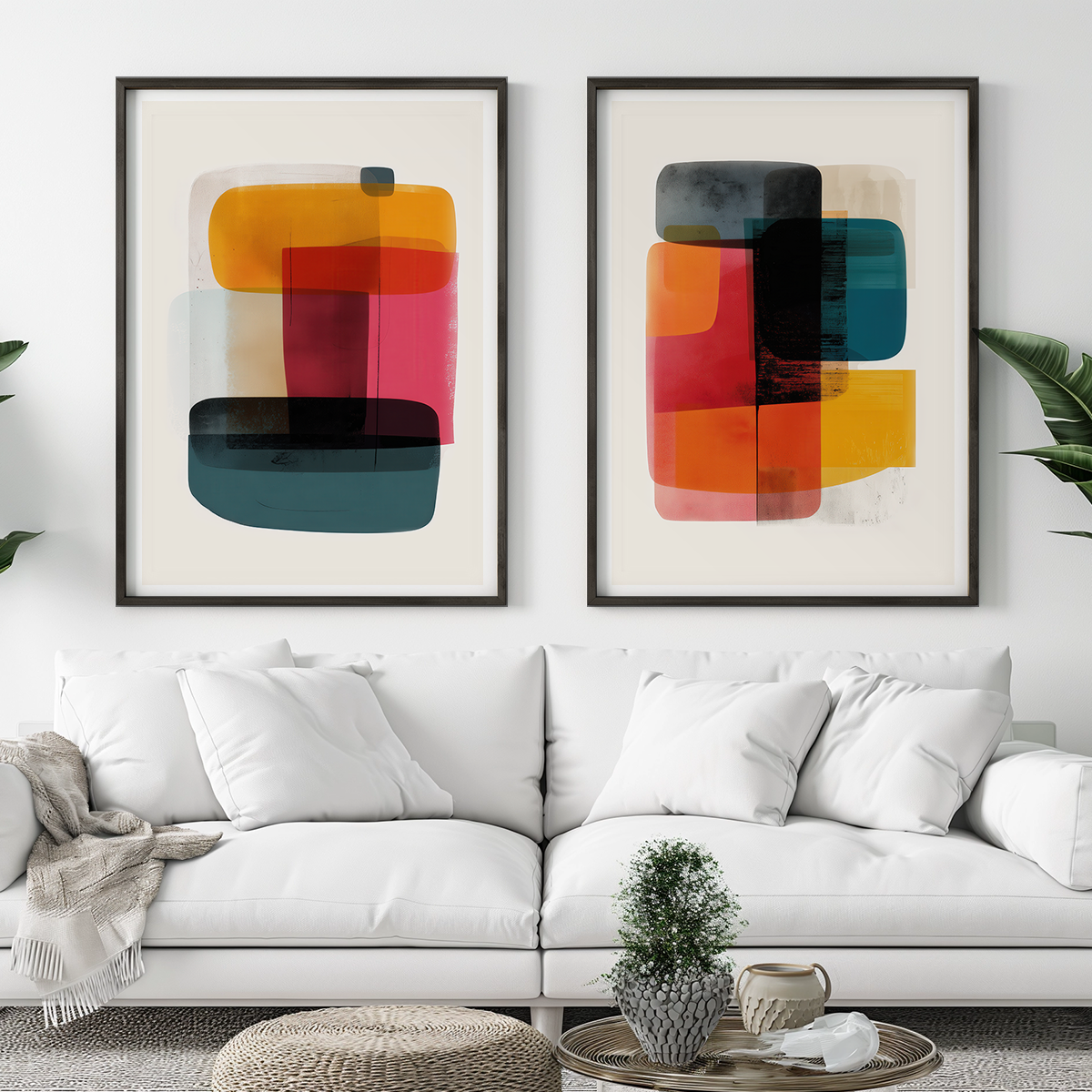 large framed wall art above sectional sofa