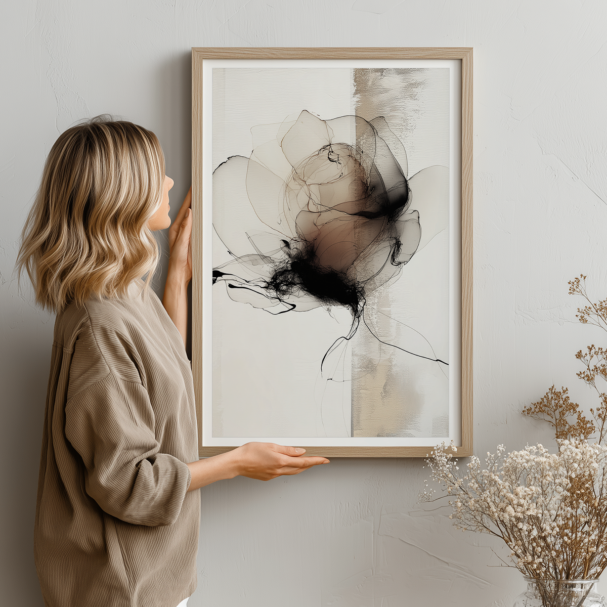 modern abstract botanical poster for living room