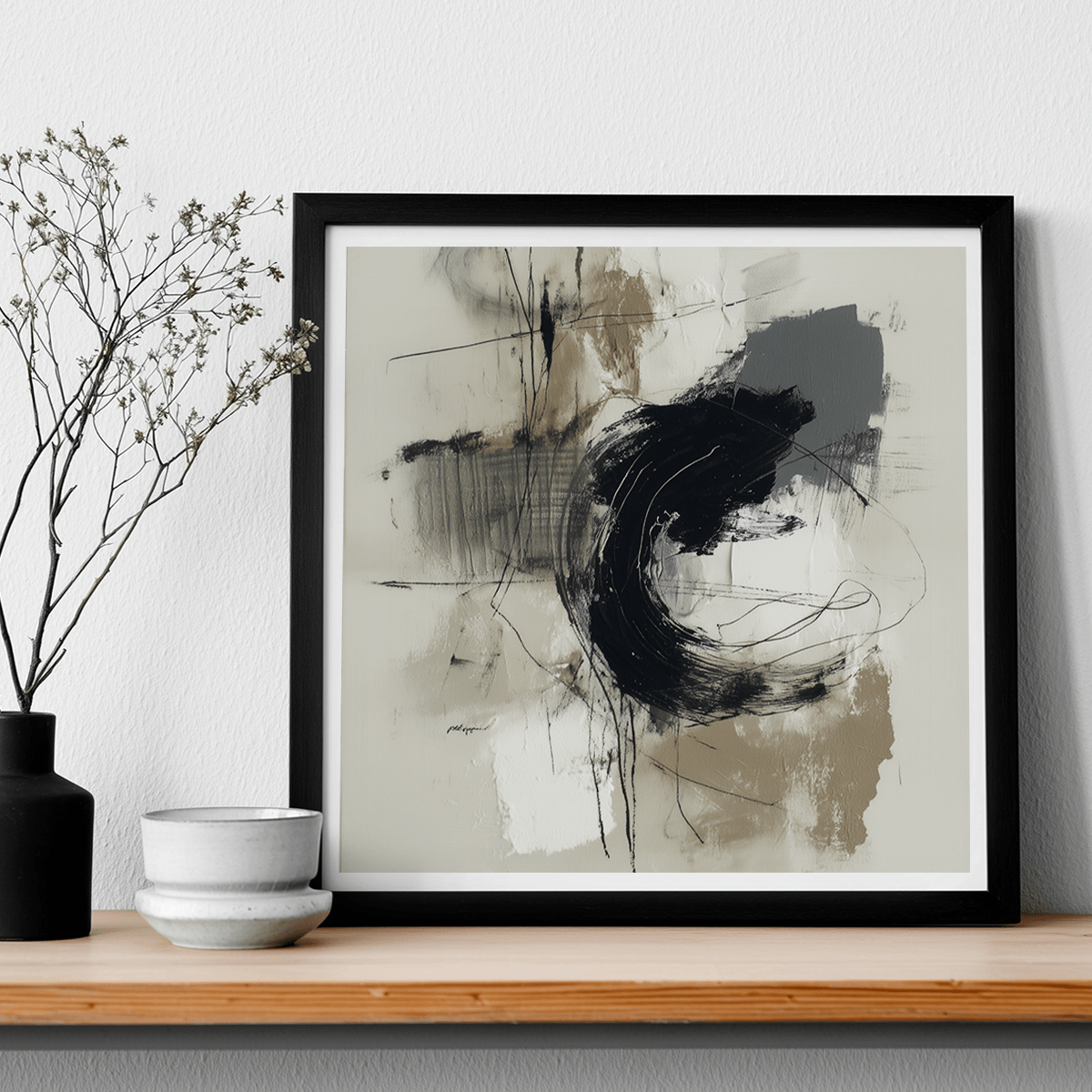 modern abstract wall art in bright living room