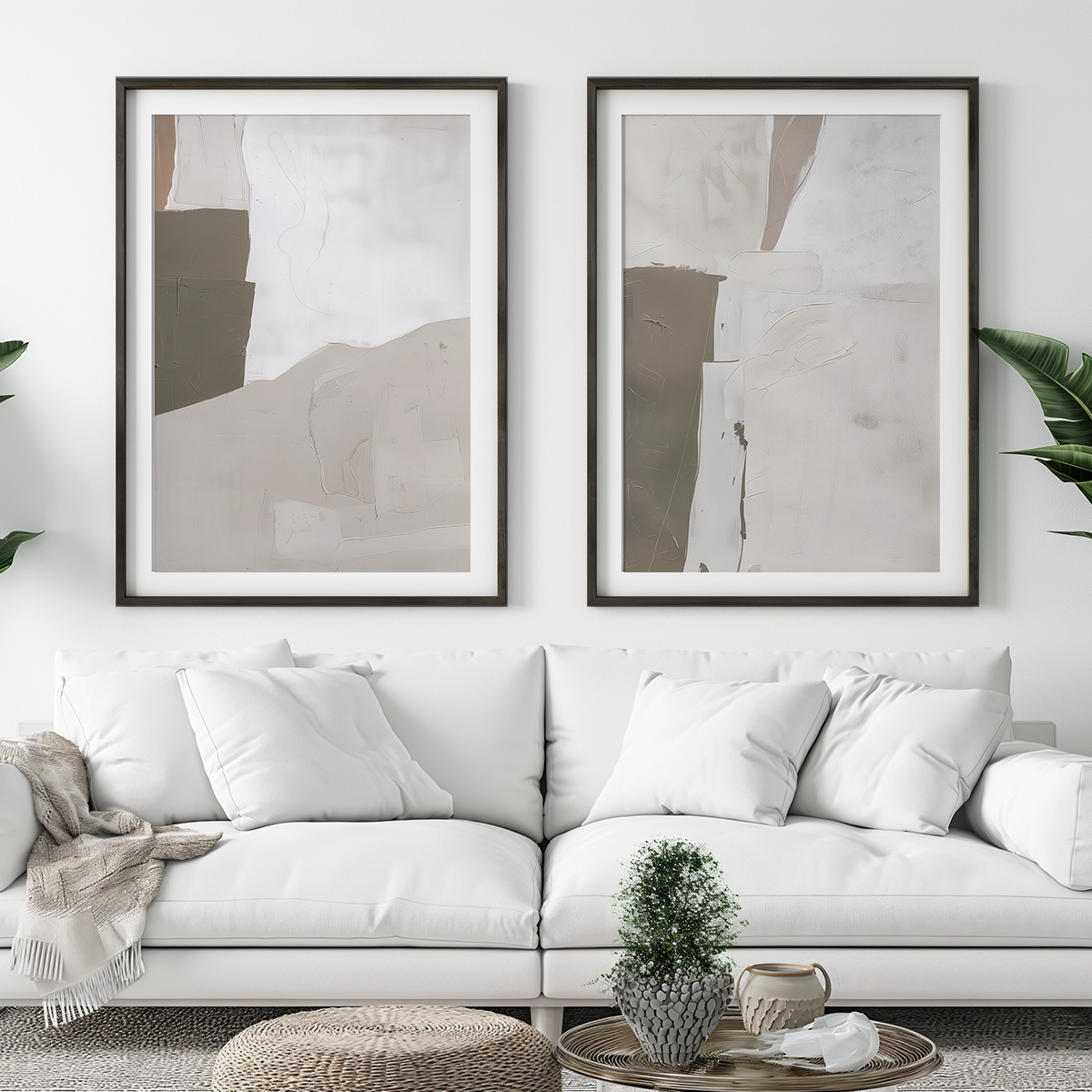 modern art prints hanging on wall