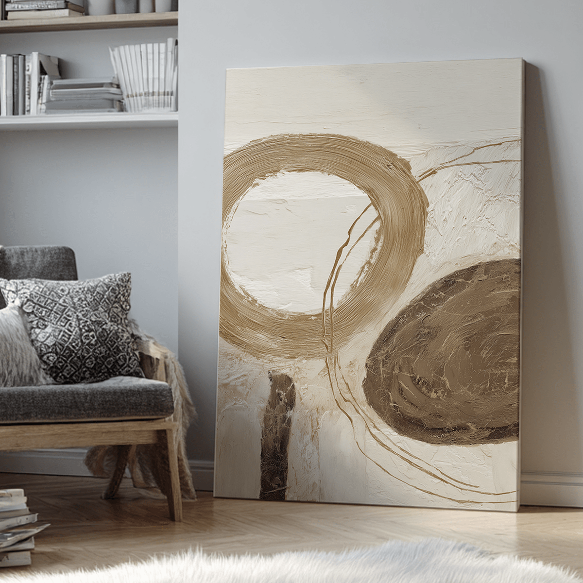 modern wall art in bright living room