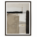 Neutral abstract wall art featuring textured taupe, beige, and cream tones with bold black accents and subtle metallic-inspired highlights.